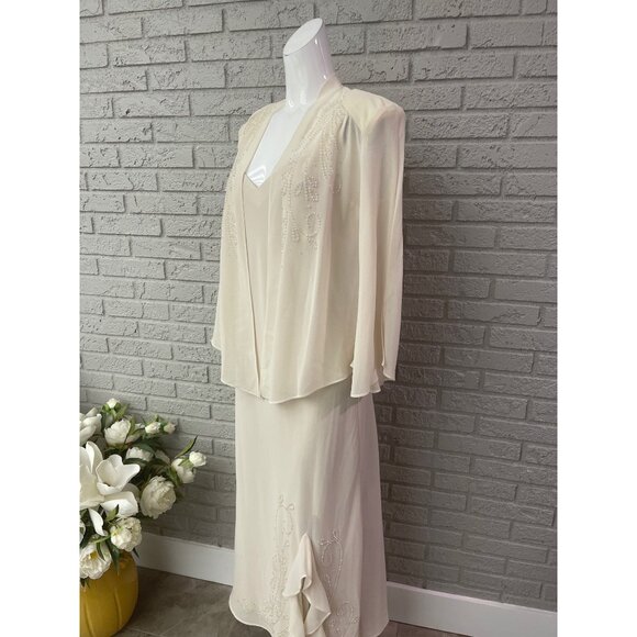 R&M Richards Women's Formal Cream Sequin Dress with Jacket Mother of the Bride 2 - Picture 6 of 13